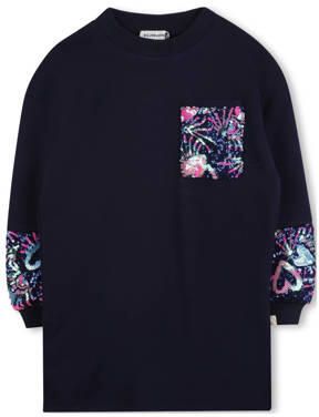 Billieblush sweatjurk met pailletten donkerblauw Meisjes Katoen Ronde hals