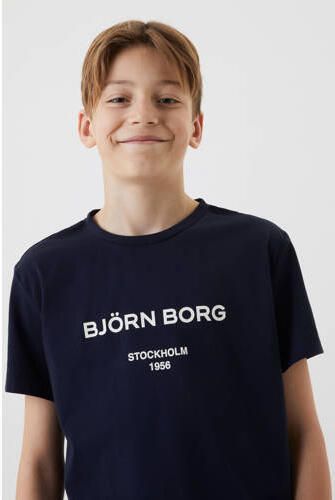 Björn Borg T-shirt met logo donkerblauw Jongens Katoen Ronde hals Logo 134 140 - Foto 4