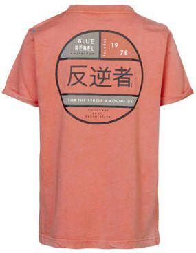 Blue Rebel T-shirt Jeffry met printopdruk oranje Jongens Katoen Ronde hals 110 116