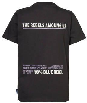 Blue Rebel T-shirt Jeremy met tekst zwart Jongens Katoen Ronde hals Tekst 110 116