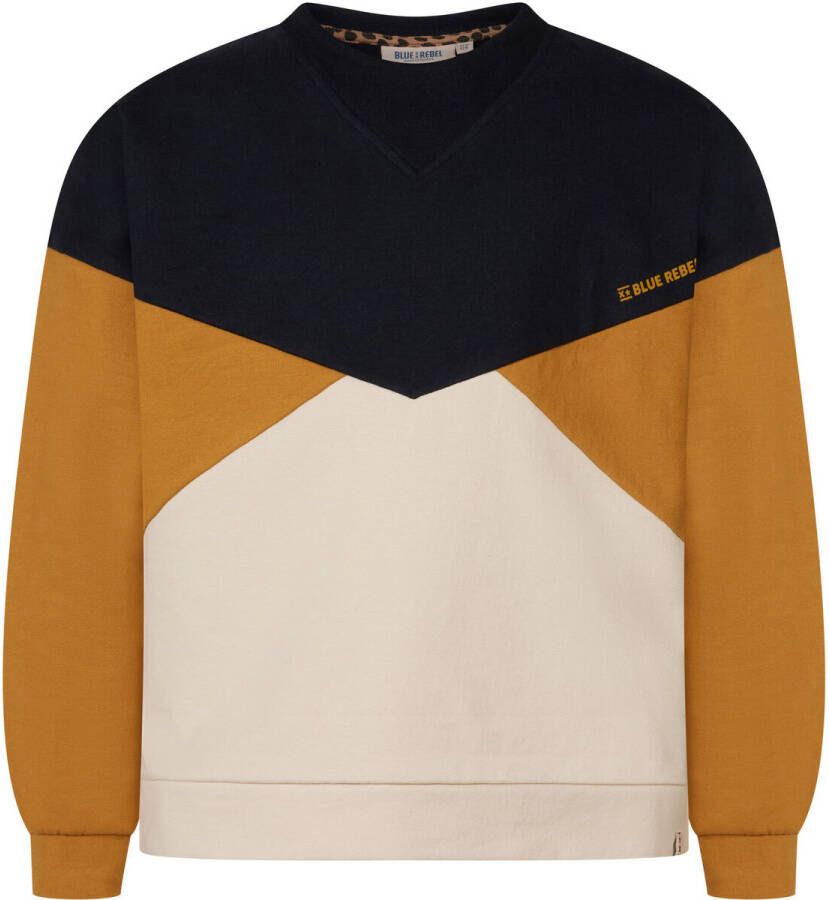 Blue Rebel sweater zwart oker Meisjes Katoen Ronde hals Meerkleurig 110-116