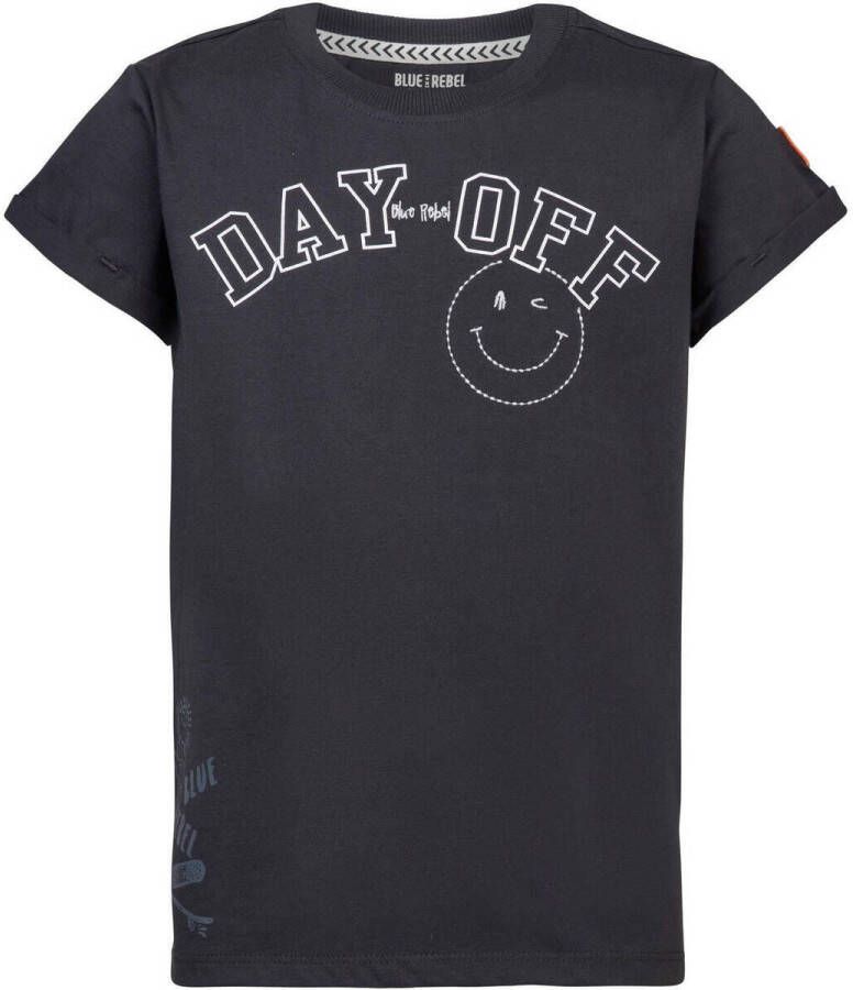 Blue Rebel T-shirt met tekst zwart wit Meisjes Katoen Ronde hals Tekst 110 116