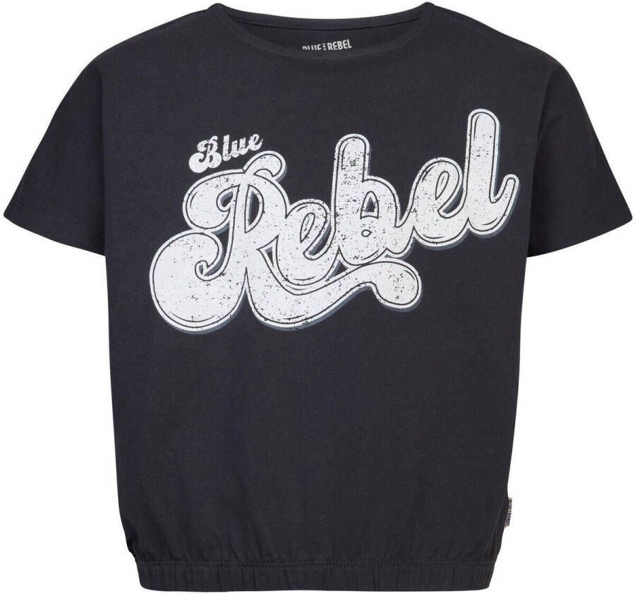 Blue Rebel T-shirt met logo zwart wit Meisjes Stretchkatoen Ronde hals 110 116
