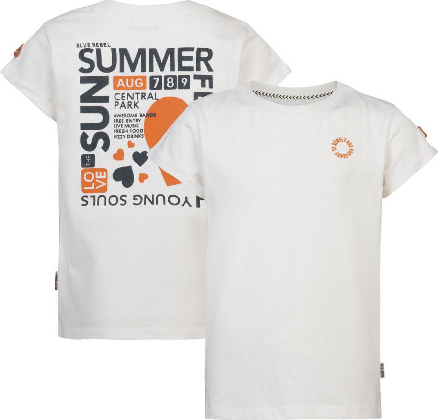 Blue Rebel T-shirt met printopdruk wit oranje Meisjes Katoen Ronde hals 110 116