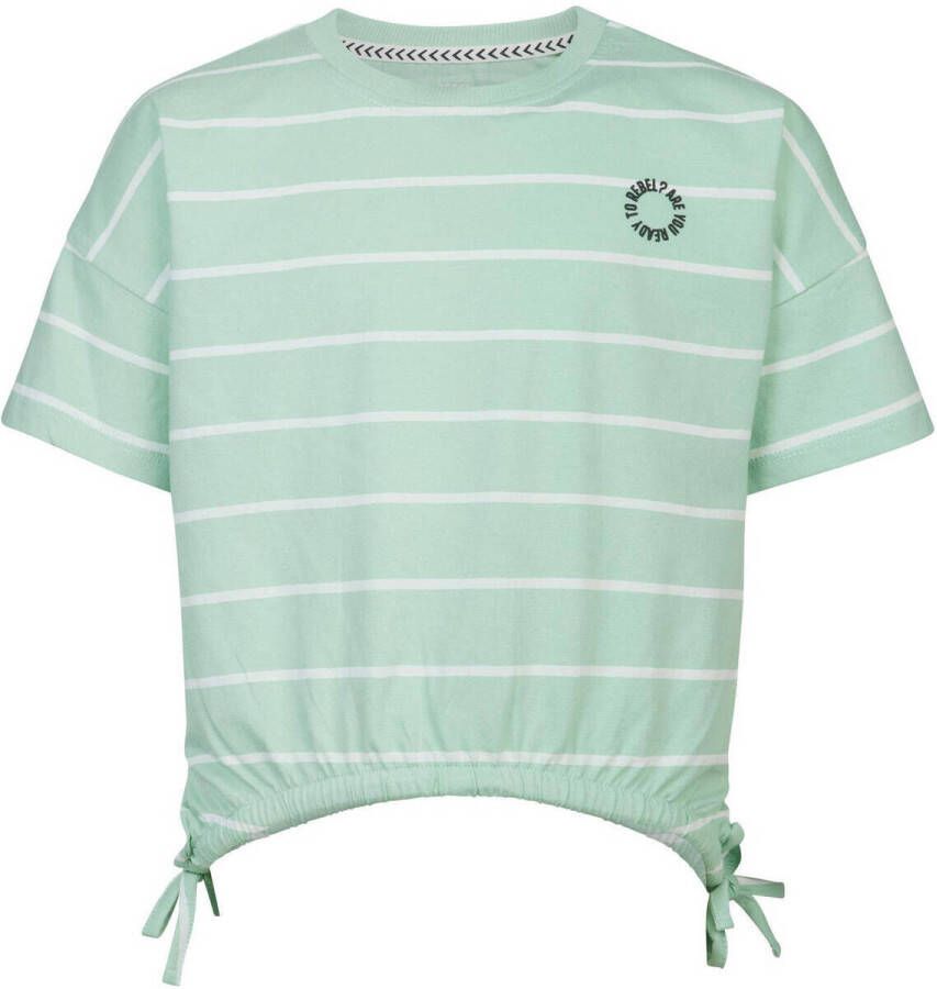 Blue Rebel gestreept T-shirt mintgroen wit Meisjes Katoen Ronde hals Streep 110 116