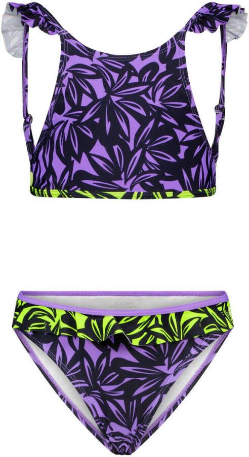 B.Nosy crop bikini B.Active paars zwart limegroen Meisjes Gerecycled polyamide 158 164