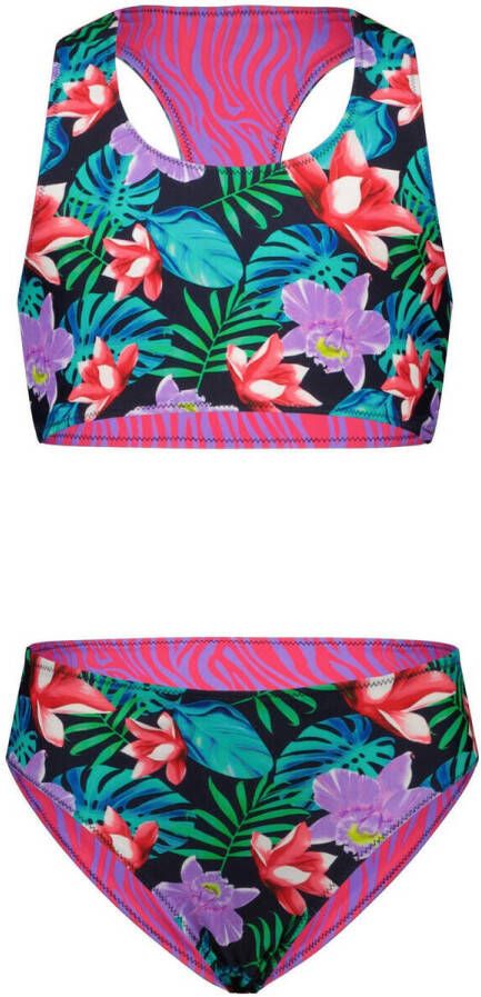 B.Nosy reversible crop bikini roze paars zwart Meisjes Gerecycled polyamide 116