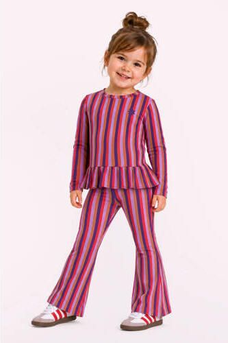 B.Nosy aansluitende gestreepte longsleeve met ruches paars koraalrood bruin Meisjes Stretchkatoen Ronde hals - Foto 2