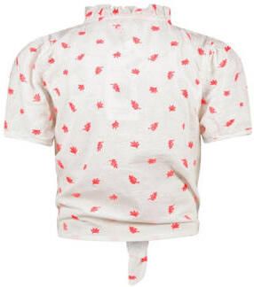 B.Nosy blouse met all over print en ruches wit fluor roze Meisjes Katoen Opstaande kraag 146 152