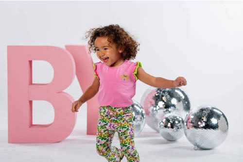 B.Nosy gebloemde flared broek groen roze wit Meisjes Gerecycled polyester 74 - Foto 3