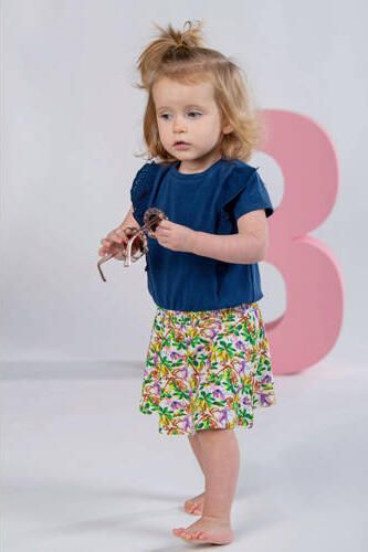 B.Nosy gebloemde jurk donkerblauw groen roze Meisjes Polyester Ronde hals 86