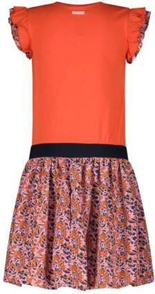B.Nosy gebloemde jurk Stevie oranje roze blauw Meisjes Polyester Ronde hals 146 152
