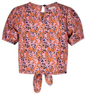B.Nosy gebloemde top Sem roze oranje blauw T-shirt Meisjes Polyester Ronde hals 122 128