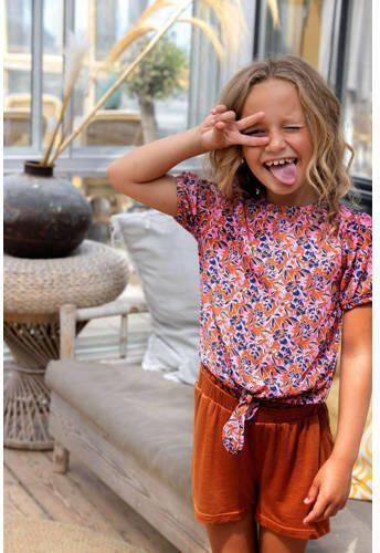 B.Nosy gebloemde top Sem roze oranje blauw T-shirt Meisjes Polyester Ronde hals 122 128 - Foto 3