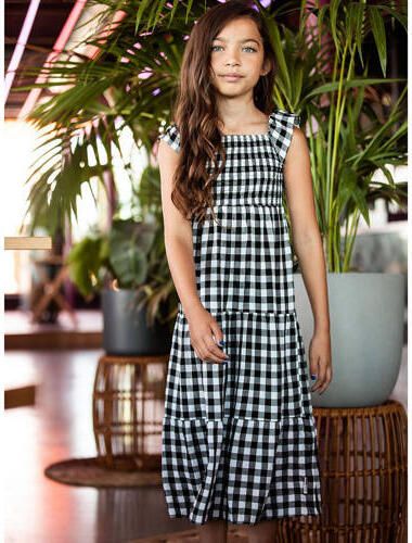 B.Nosy geruite trapeze jurk zwart wit Meisjes Viscose Vierkante hals Ruit 104 - Foto 2