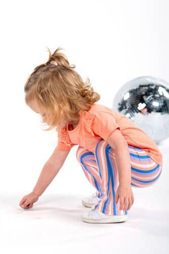 B.Nosy gestreepte flared broek Patty roze blauw geel Meisjes Stretchkatoen 74