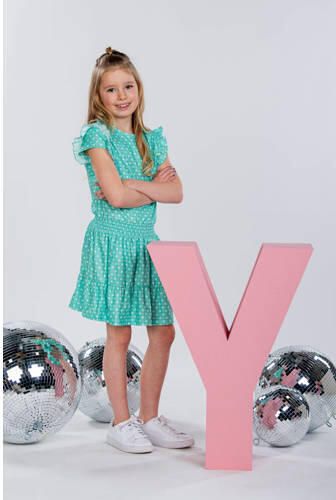 B.Nosy jurk met all over print en ruches mintgroen Meisjes Polyester Ronde hals 146 152
