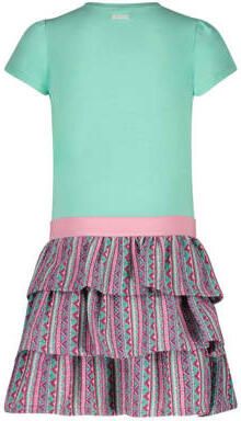 B.Nosy jurk met all over print mintgroen roze fuchsia Meisjes Stretchkatoen Ronde hals 146-152