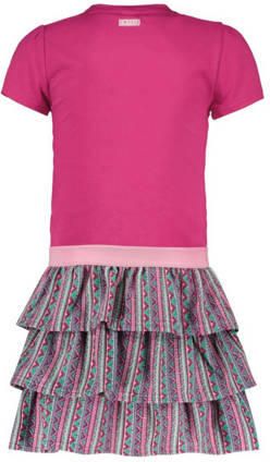 B.Nosy jurk met printopdruk fuchsia mintgroen roze Meisjes Stretchkatoen Ronde hals 146-152