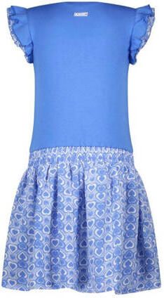 B.Nosy jurk Pelin met hartjes en ruches hemelsblauw Meisjes Polyester Ronde hals 146 152
