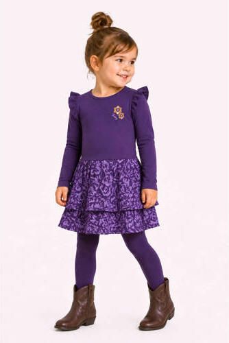 B.Nosy korte jurk met ruches en print paars lila Meisjes Polyester Ronde hals