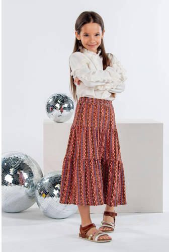 B.Nosy rok met all over print en volant brique blauw Bruin Meisjes Polyester 122 128