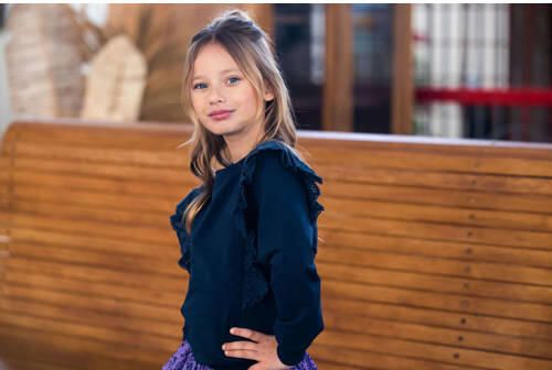 B.Nosy sweater B.DASHING met ruches donkerblauw Meisjes Stretchkatoen (duurzaam) Ronde hals 104 - Foto 4