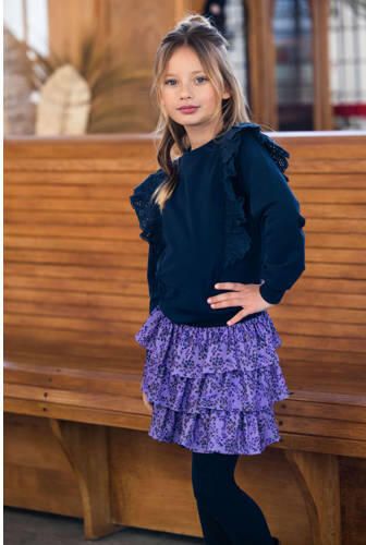 B.Nosy sweater B.DASHING met ruches donkerblauw Meisjes Stretchkatoen (duurzaam) Ronde hals 104 - Foto 3
