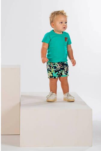 B.Nosy sweatshort met bladprint donkerblauw groen Korte broek Blad 80