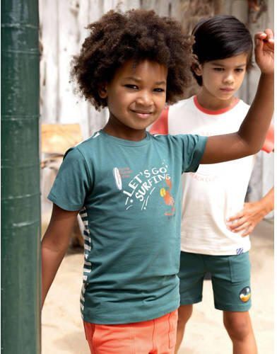 B.Nosy T-shirt Kai met printopdruk groen ecru Jongens Stretchkatoen Ronde hals 122 128 - Foto 2