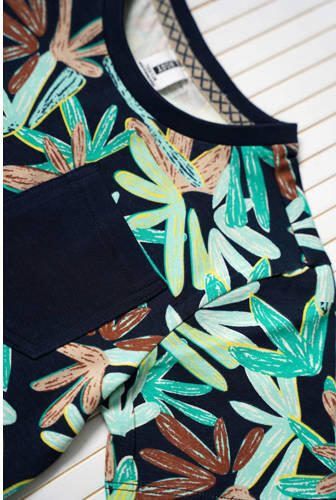 B.Nosy T-shirt met bladprint donkerblauw lichtgroen Jongens Stretchkatoen Ronde hals 158 164 - Foto 2