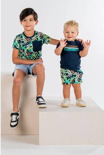 B.Nosy T-shirt met bladprint donkerblauw lichtgroen Jongens Stretchkatoen Ronde hals 158 164 - Foto 3