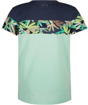 B.Nosy T-shirt met bladprint mintgroen donkerblauw Jongens Stretchkatoen Ronde hals 122 128