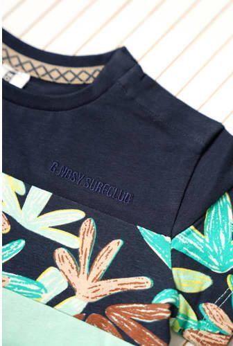 B.Nosy T-shirt met bladprint mintgroen donkerblauw Jongens Stretchkatoen Ronde hals 122 128 - Foto 2