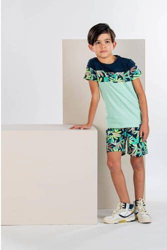 B.Nosy T-shirt met bladprint mintgroen donkerblauw Jongens Stretchkatoen Ronde hals 122 128 - Foto 3