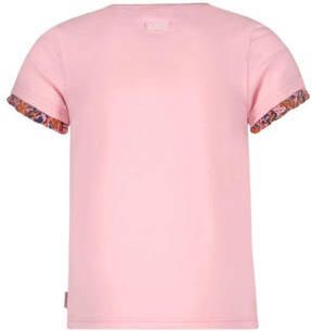 B.Nosy T-shirt met contrastbies zachtroze oranje Meisjes Katoen Ronde hals 122 128