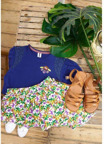 B.Nosy T-shirt met printopdruk donkerblauw Meisjes Stretchkatoen Ronde hals 122 128 - Foto 2