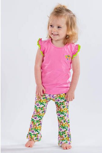 B.Nosy T-shirt met printopdruk zoetroze felgroen Meisjes Stretchkatoen Ronde hals 74