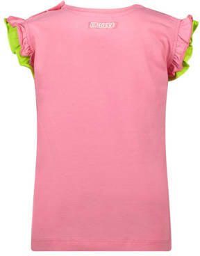 B.Nosy T-shirt met printopdruk zoetroze felgroen Meisjes Stretchkatoen Ronde hals 92 - Foto 3