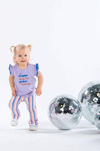 B.Nosy T-shirt Pearl met tekst en ruches lila blauw Paars Meisjes Stretchkatoen Ronde hals 74