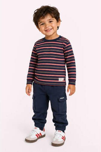 B.Nosy aansluitende gestreepte longsleeve donkerblauw koraalrood grijs Jongens Katoen Ronde hals