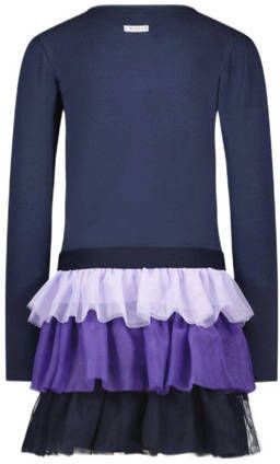 B.Nosy jurk B.DASHING met 3D applicatie donkerblauw paars Meisjes Stretchkatoen Ronde hals 98