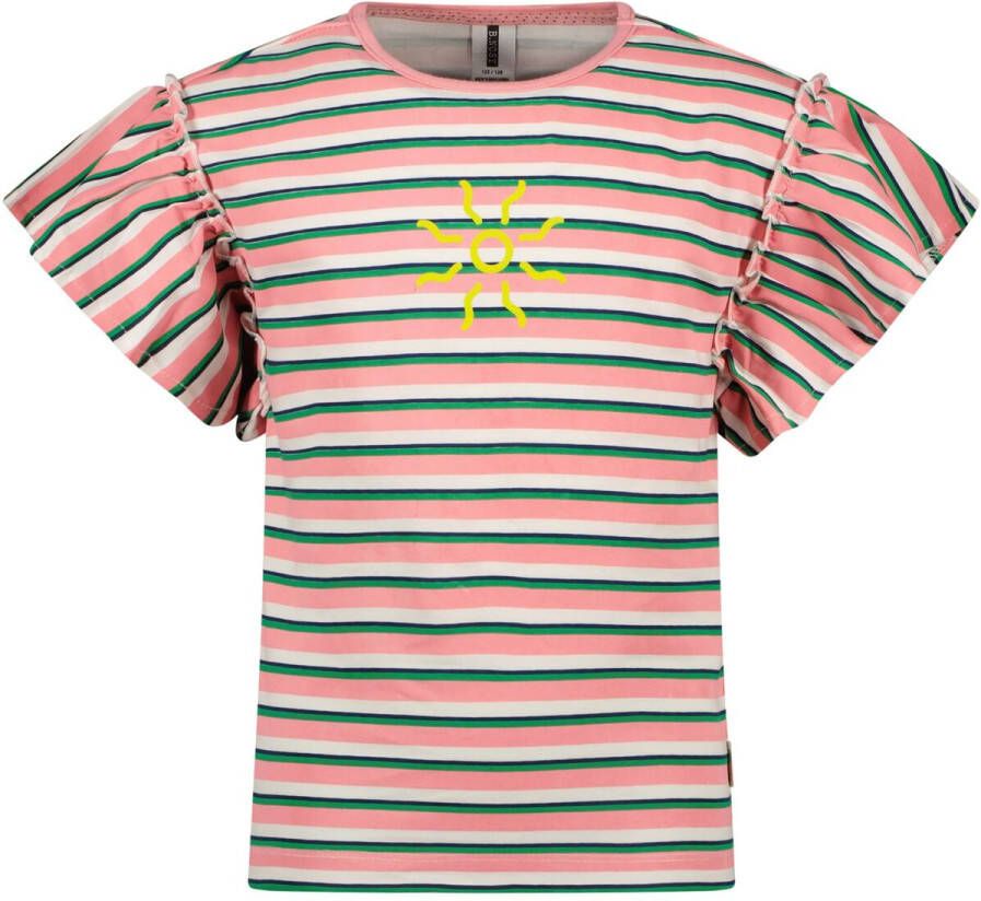 B.Nosy gestreept T-shirt roze groen wit