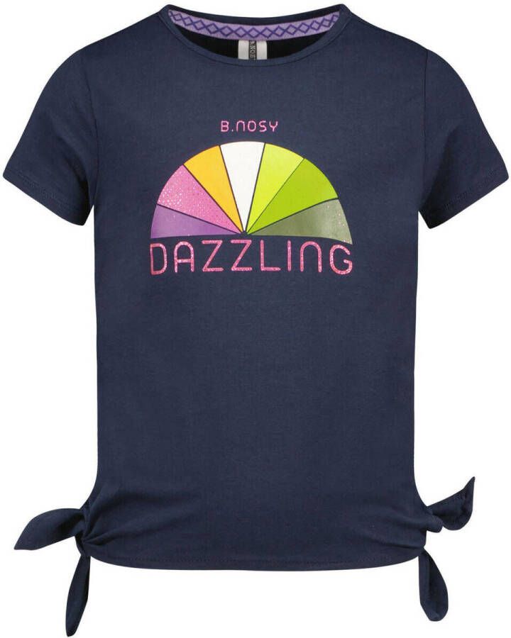 B.Nosy T-shirt B.Dazzeling met printopdruk donkerblauw Meisjes Katoen Ronde hals 134 140