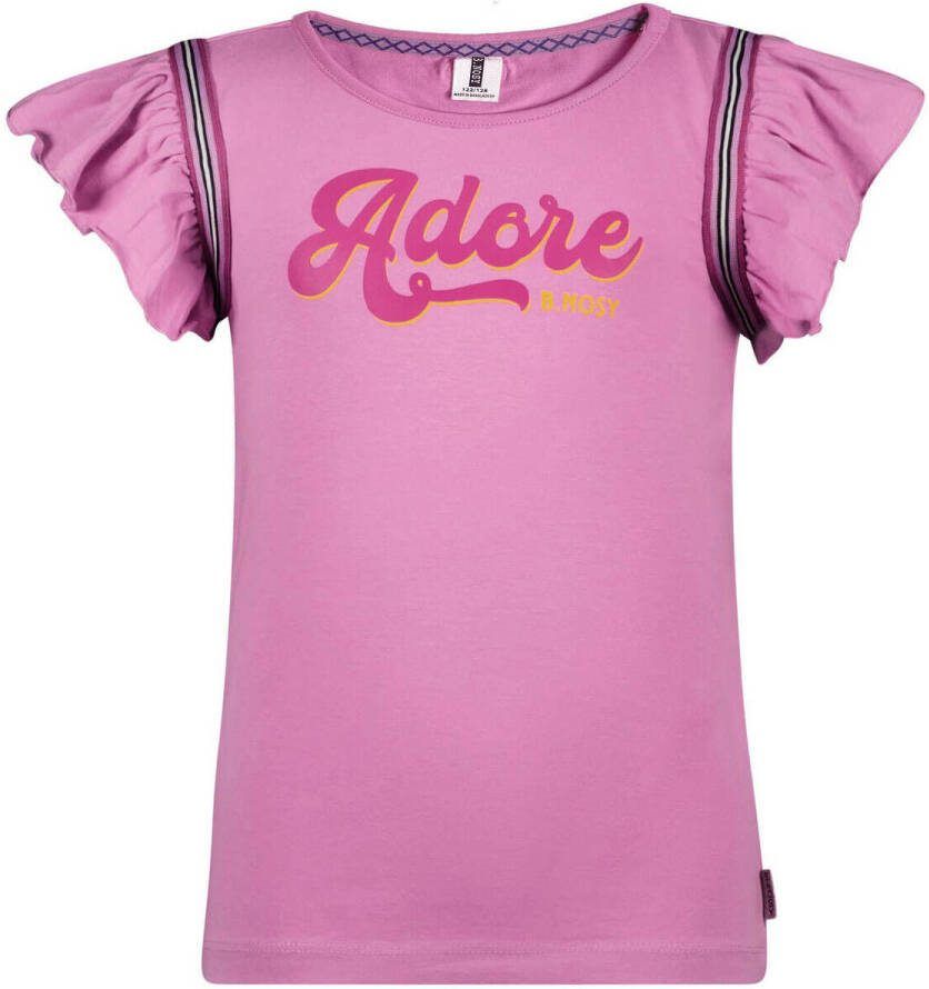B.Nosy T-shirt B.Adorable met tekst donkerroze Meisjes Katoen (duurzaam) Ronde hals 116