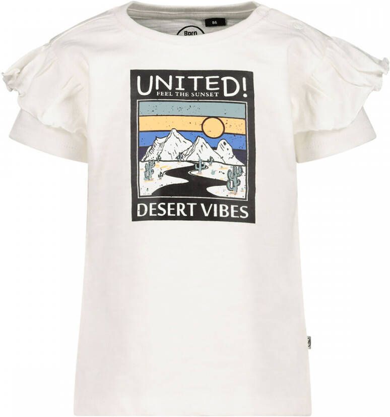 Born by Kiddo United baby T-shirt met printopdruk offwhite Wit Meisjes Katoen Ronde hals 62