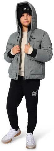 BOSS gewatteerde jas grijs Jongens Polyester Capuchon Effen