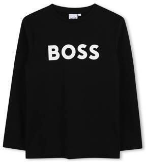 BOSS longsleeve met logo zwart Jongens Katoen Ronde hals Logo