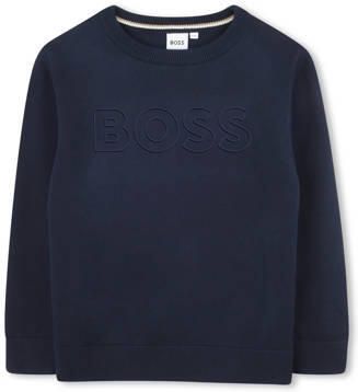 BOSS sweater donkerblauw Jongens Katoen Ronde hals Tekst