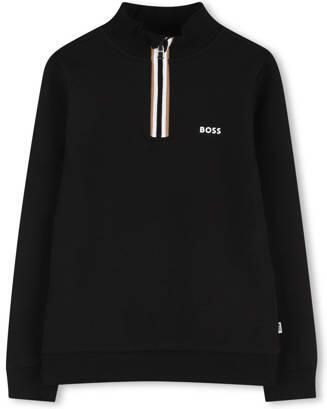 BOSS sweater zwart Jongens Katoen Opstaande kraag Effen